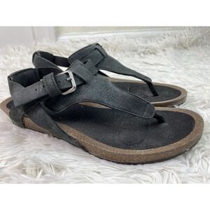 Teva 1116685 Women's 9 Black Suede Leather Slingback Wedge Heel Thong Sandals